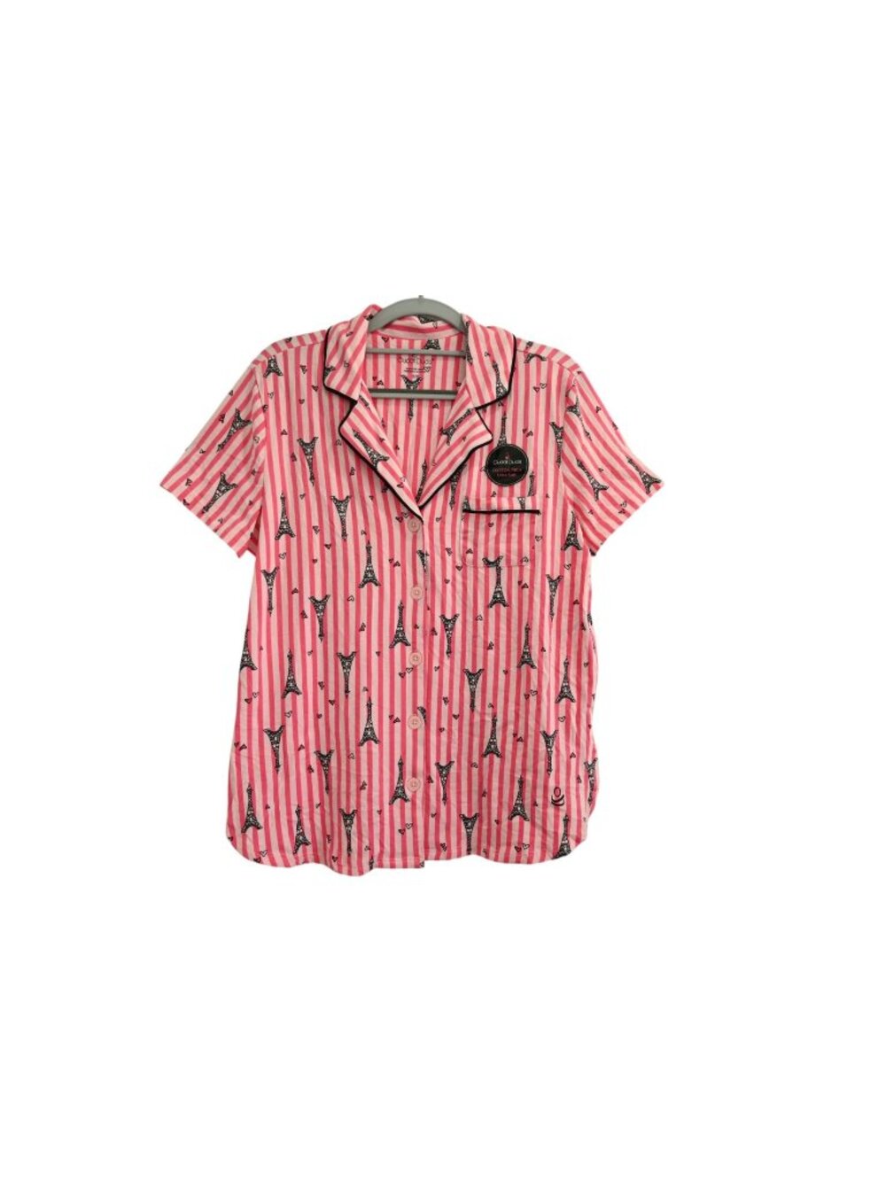 NWT Cuddl Duds Short Sleeve Sleep Lounge Shirt Sz S Pink Striped Eiffel Tower